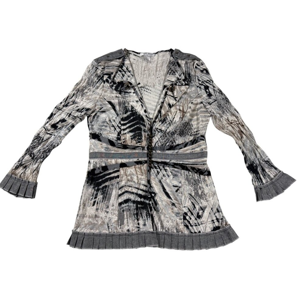 Sheer Vintage Abstract‎ Print Blouse M Browns Y2K Art Gallery Chic Boho Glam